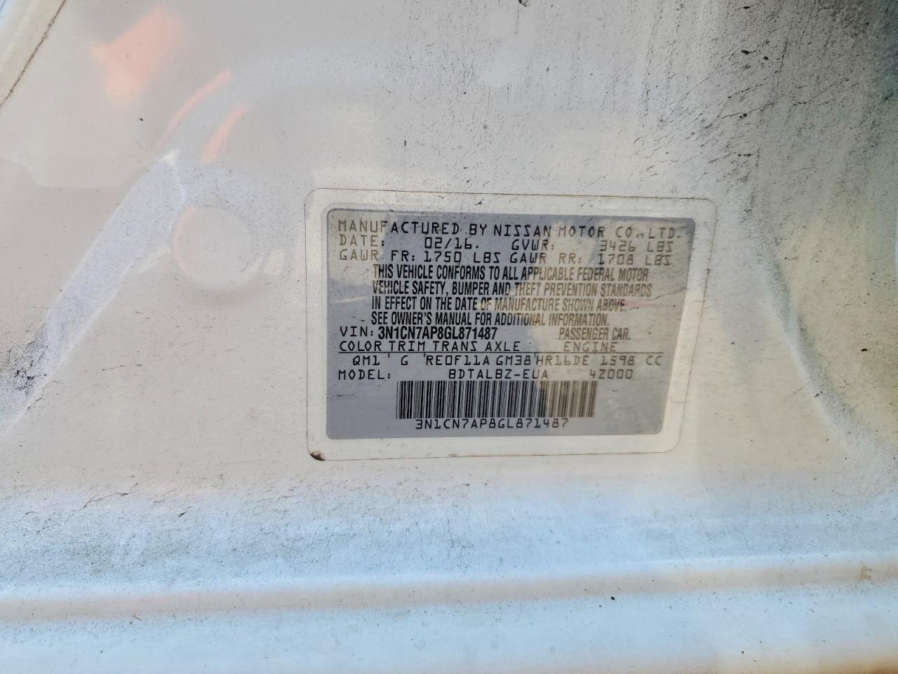 2016 NISSAN VERSA
