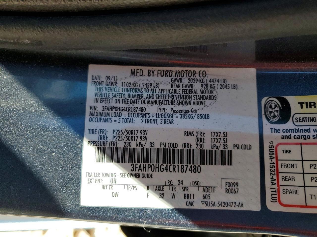 2012 FORD FUSION
