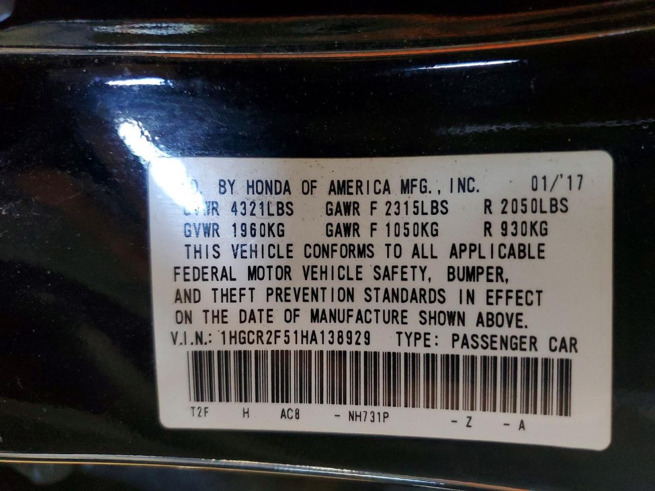 2017 HONDA ACCORD