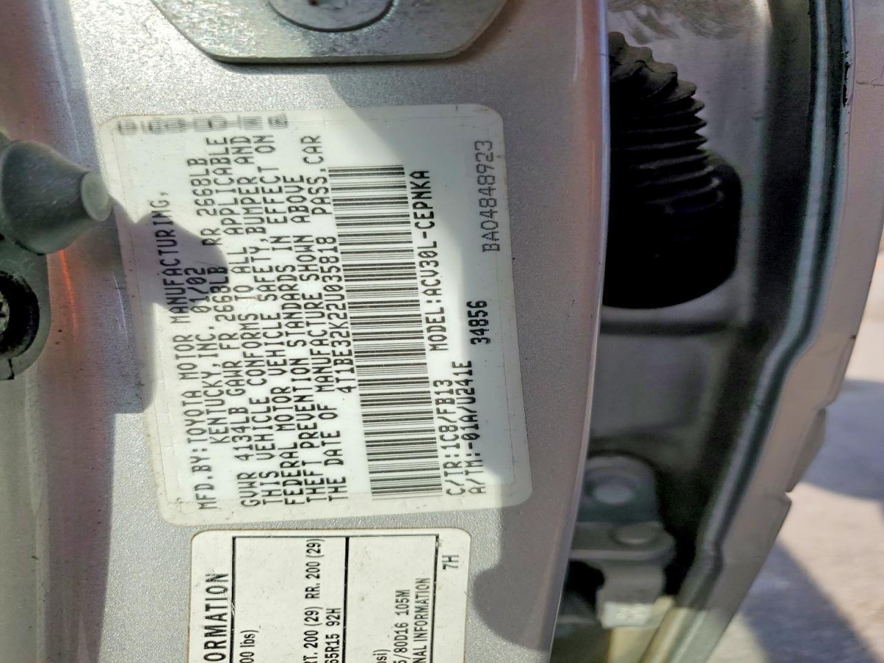2002 TOYOTA CAMRY