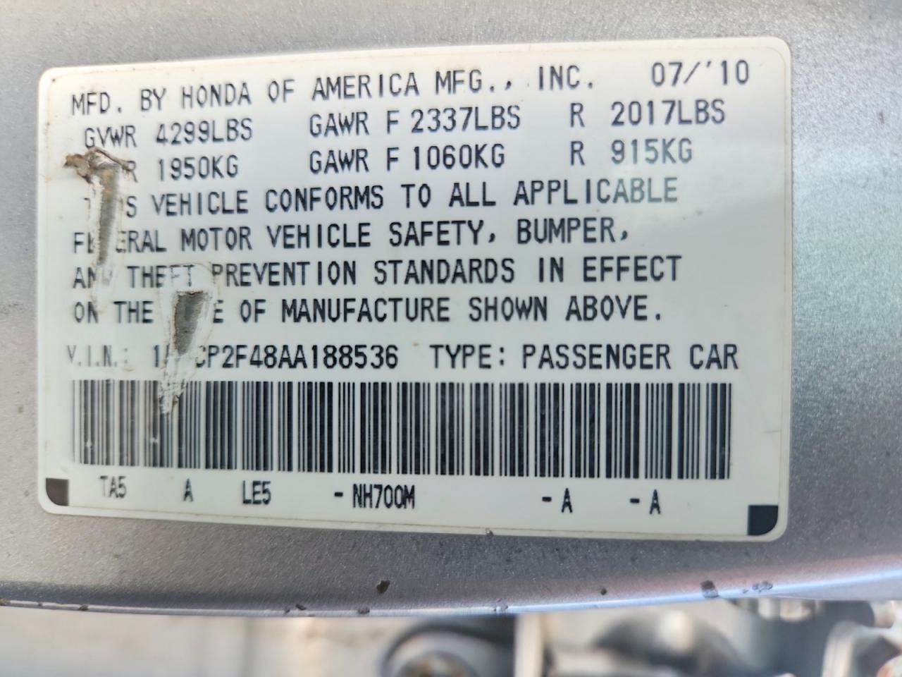 2010 HONDA ACCORD