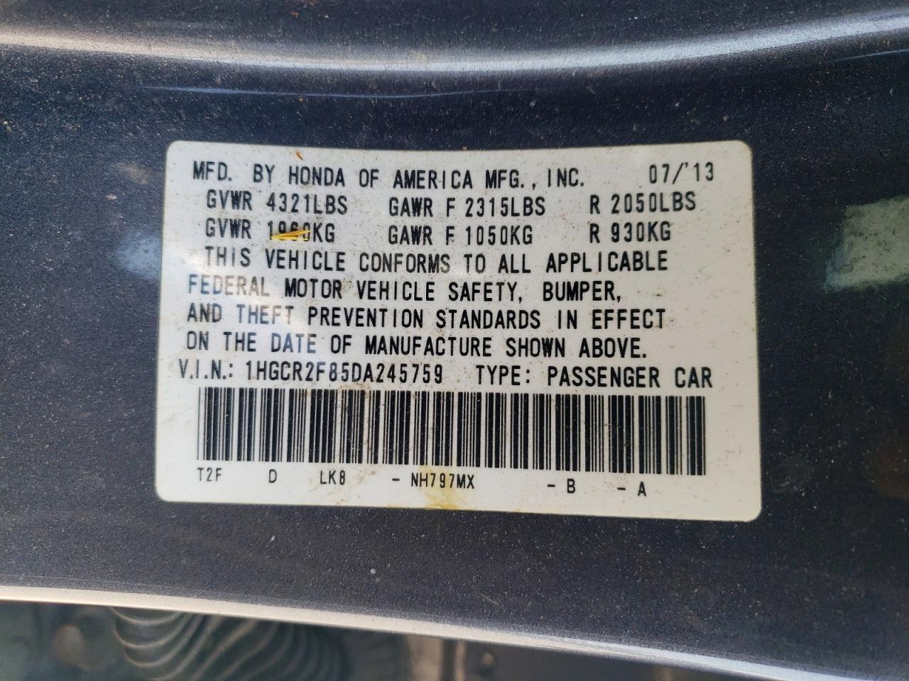 2013 HONDA ACCORD