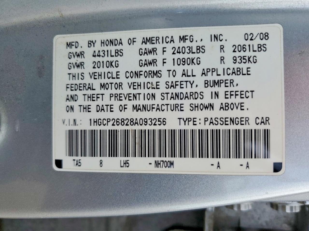 2008 HONDA ACCORD