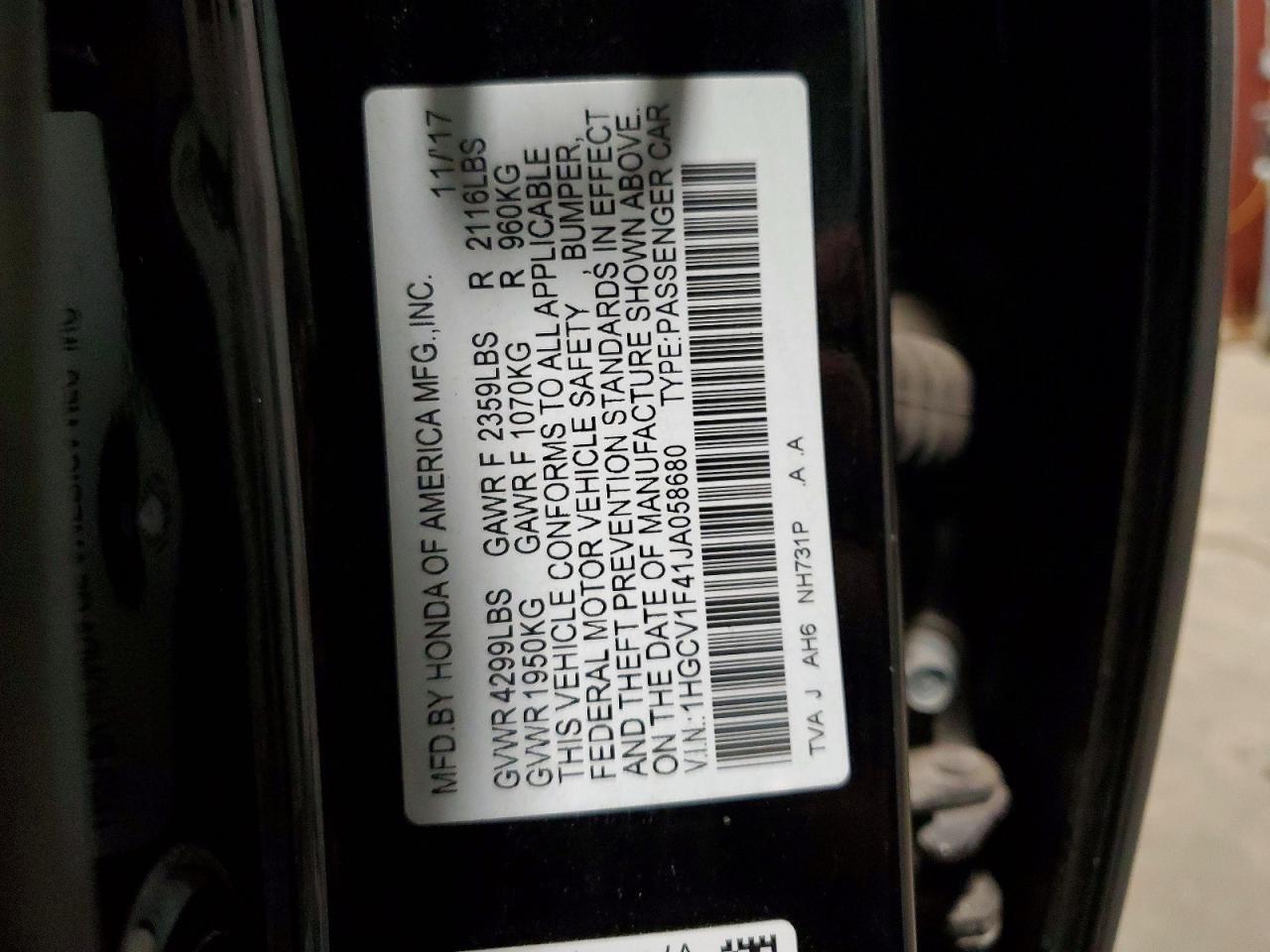 2018 HONDA ACCORD