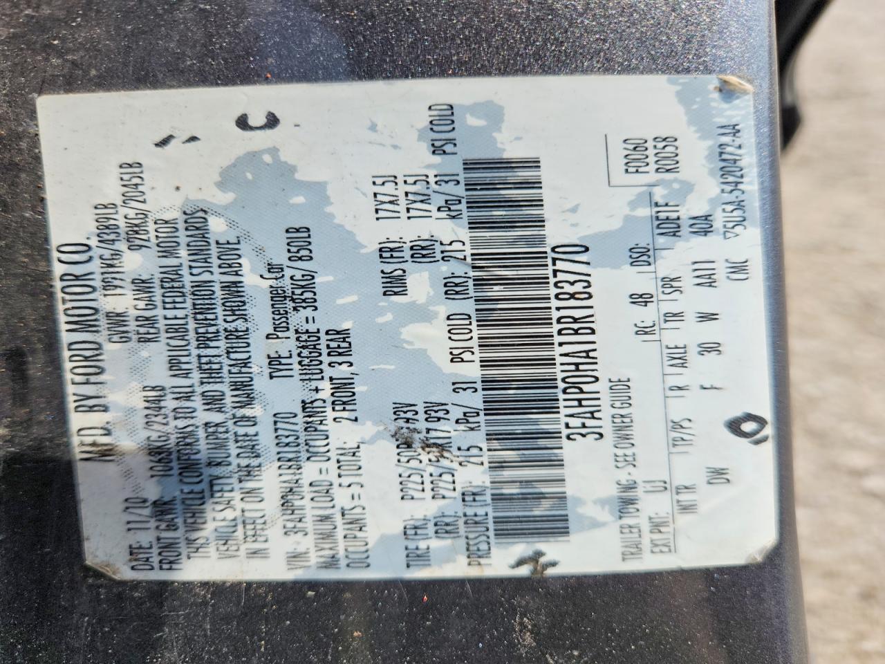 2011 FORD FUSION
