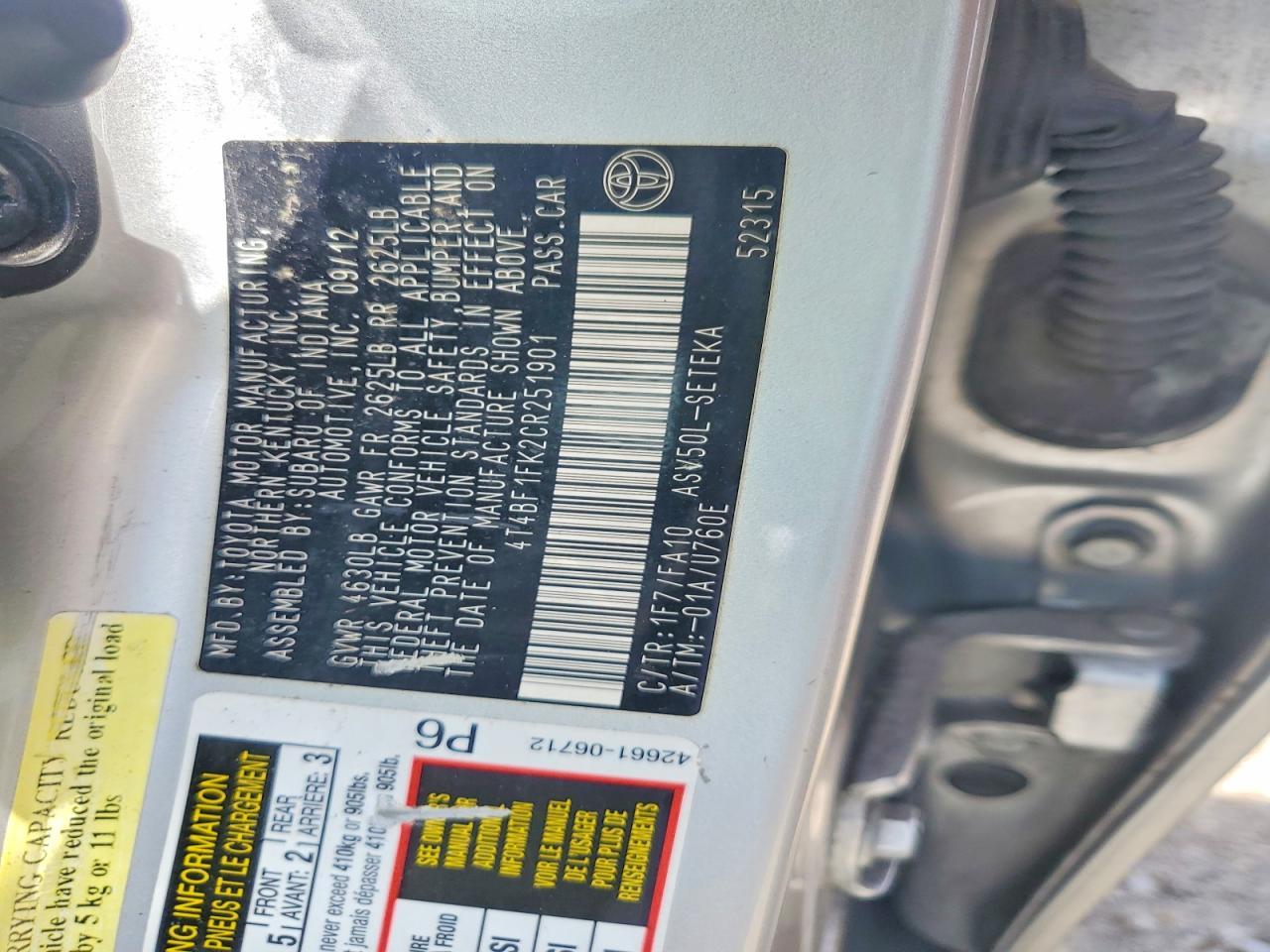 2012 TOYOTA CAMRY