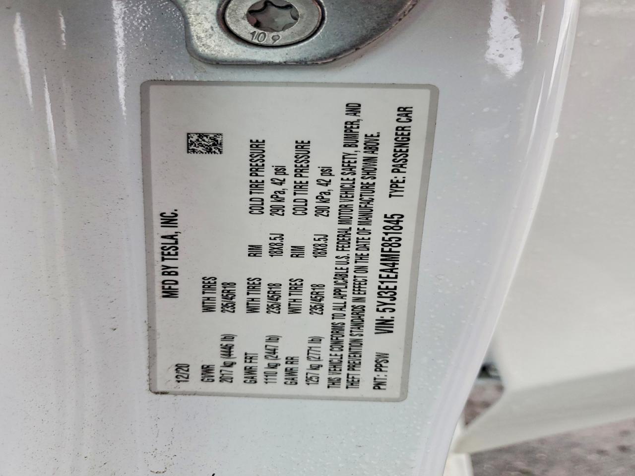 2021 TESLA MODEL 3