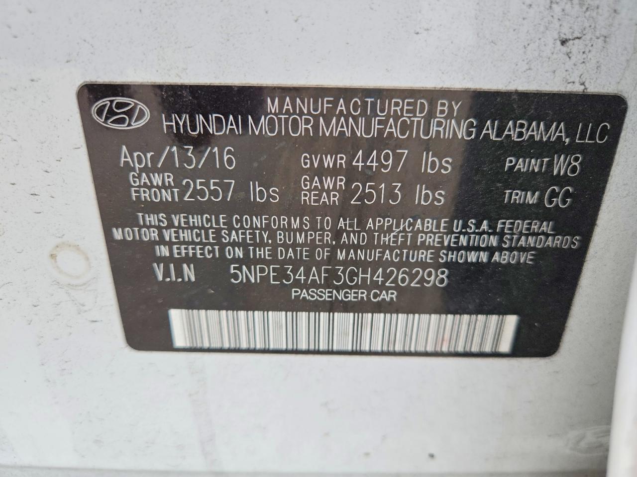 2016 HYUNDAI SONATA