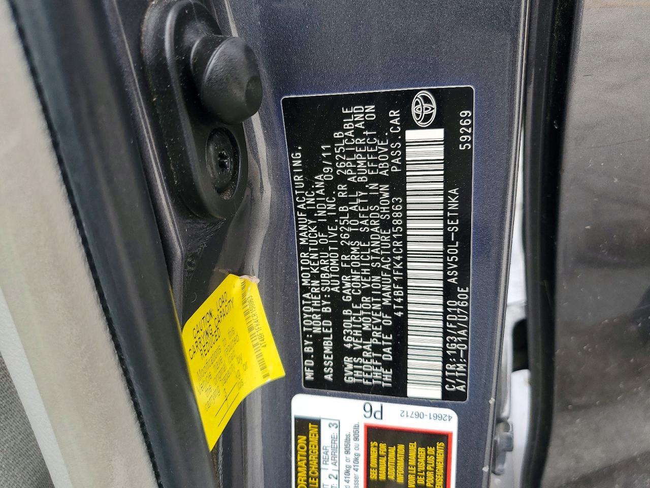 2012 TOYOTA CAMRY
