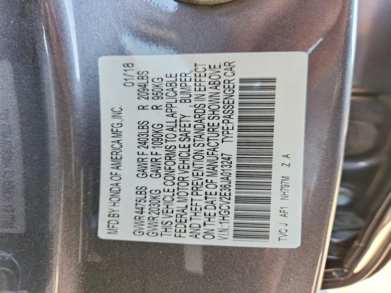 2018 HONDA ACCORD
