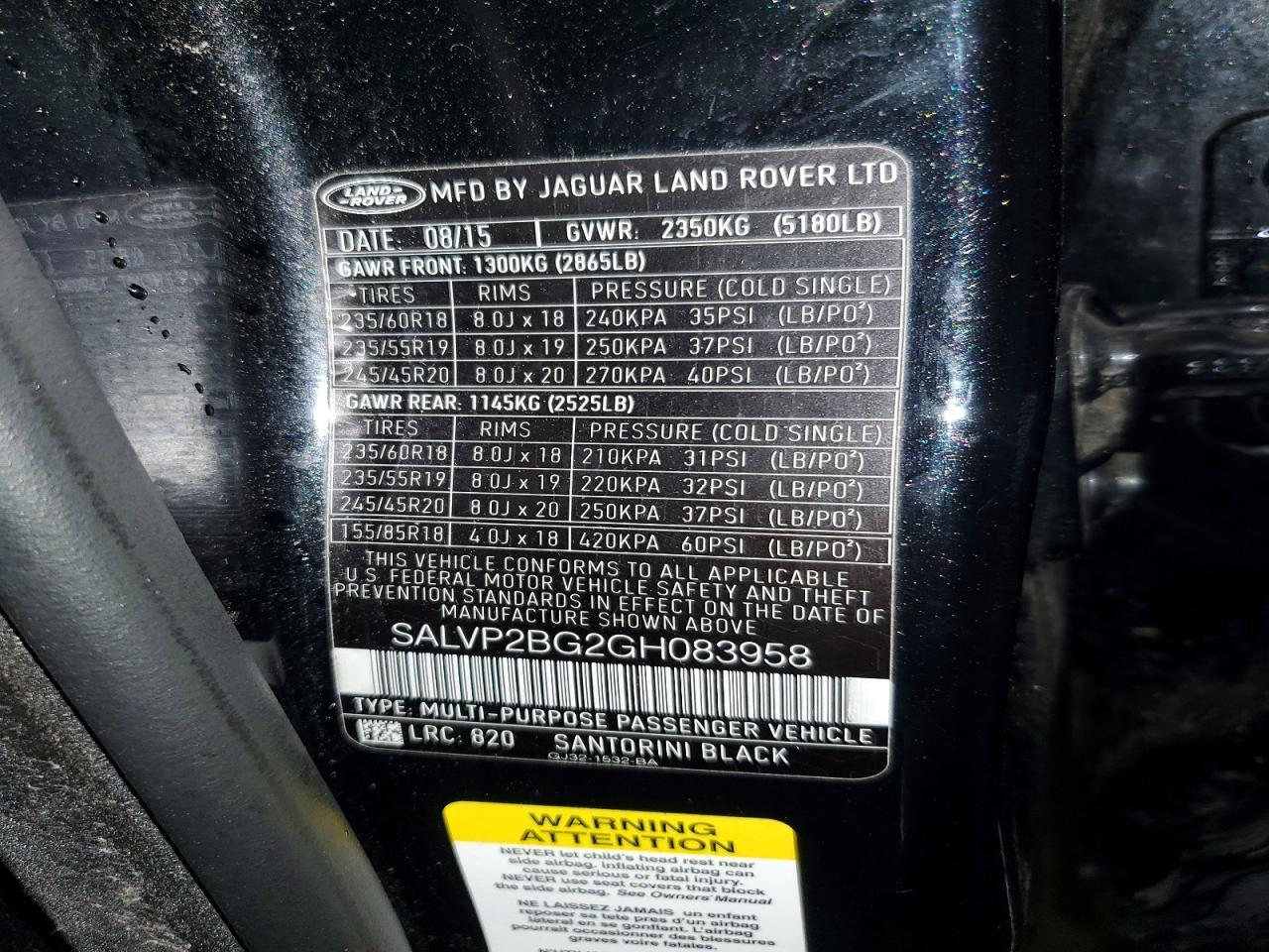2016 LAND ROVER RANGE ROVER EVOQUE