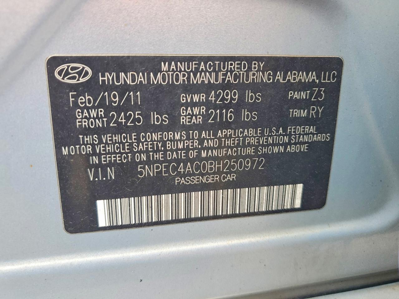 2011 HYUNDAI SONATA
