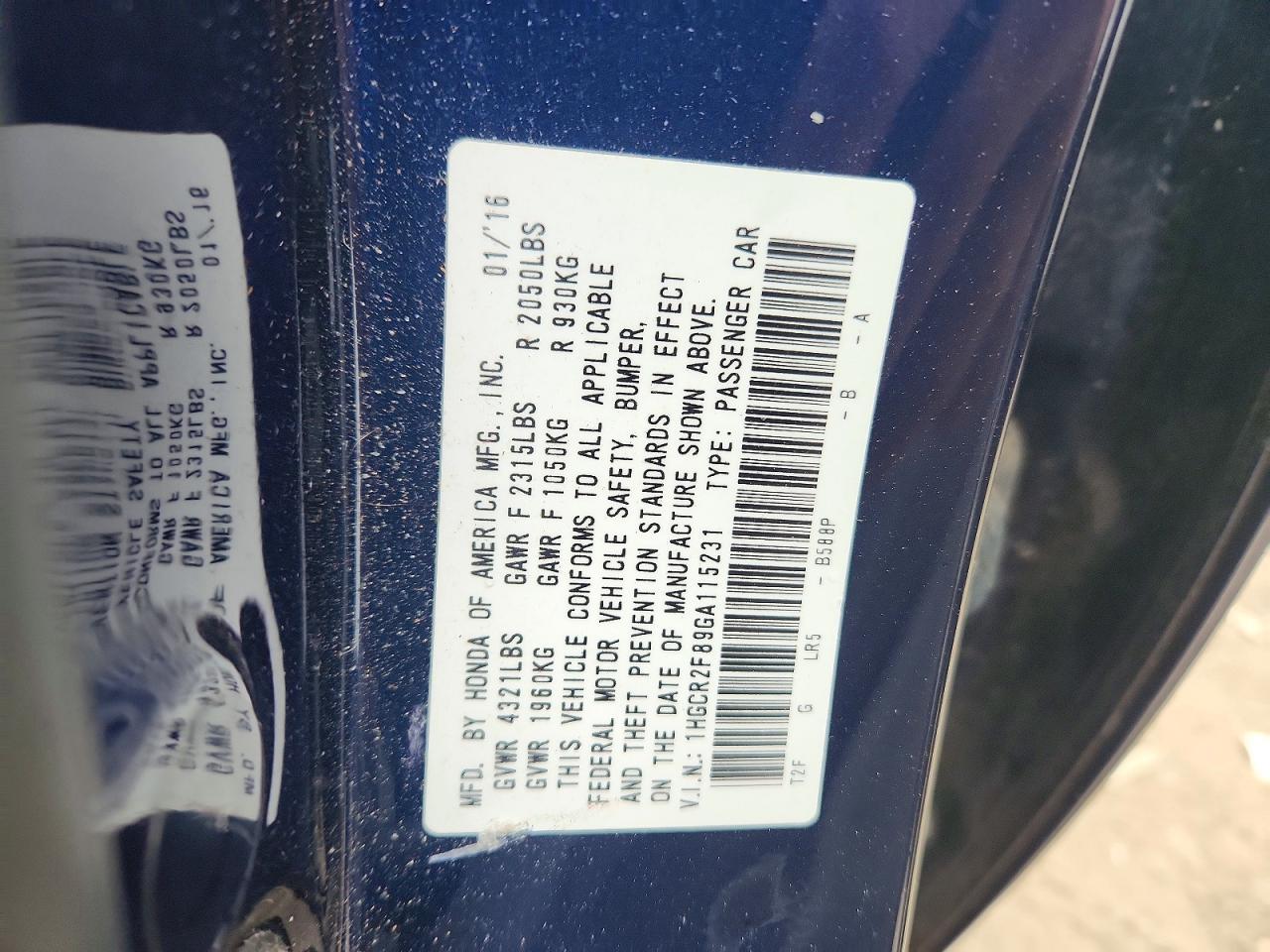 2016 HONDA ACCORD