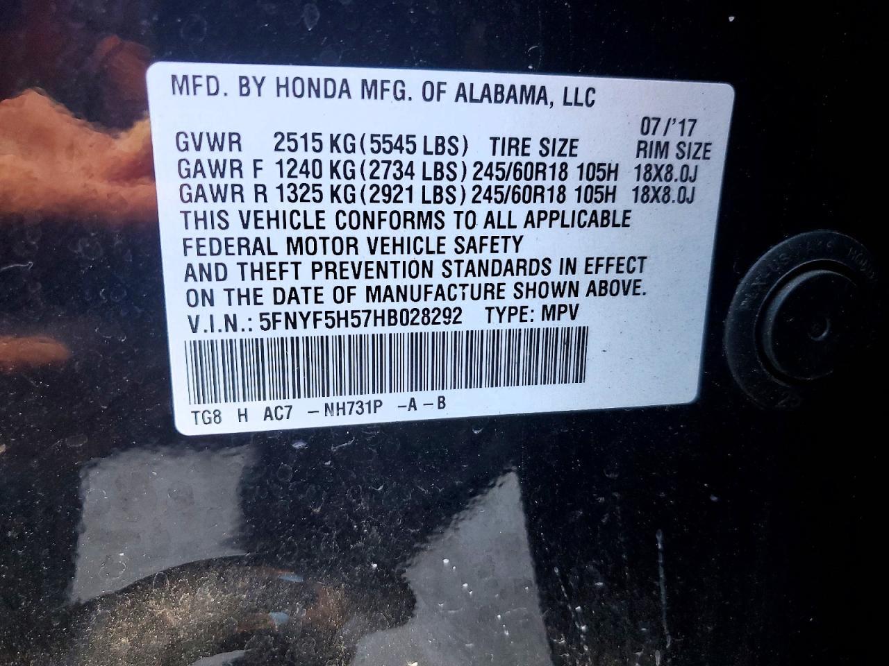 2017 HONDA PILOT