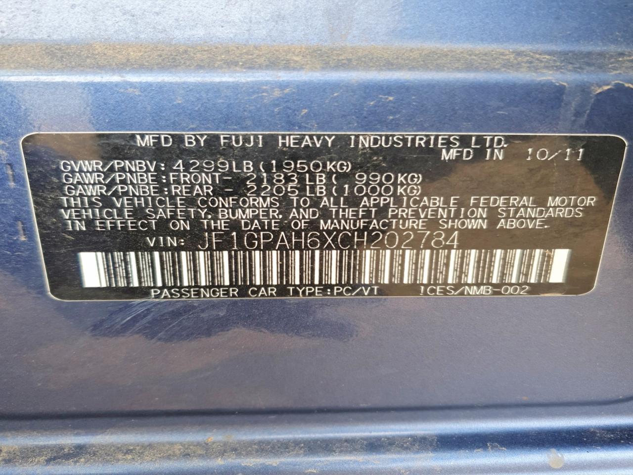 2012 SUBARU IMPREZA