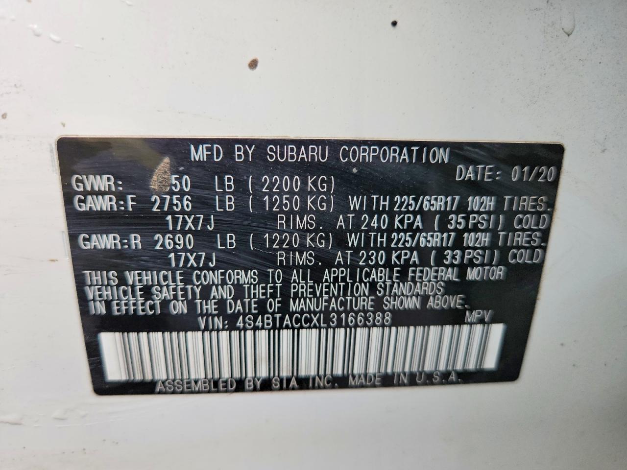 2020 SUBARU Outback