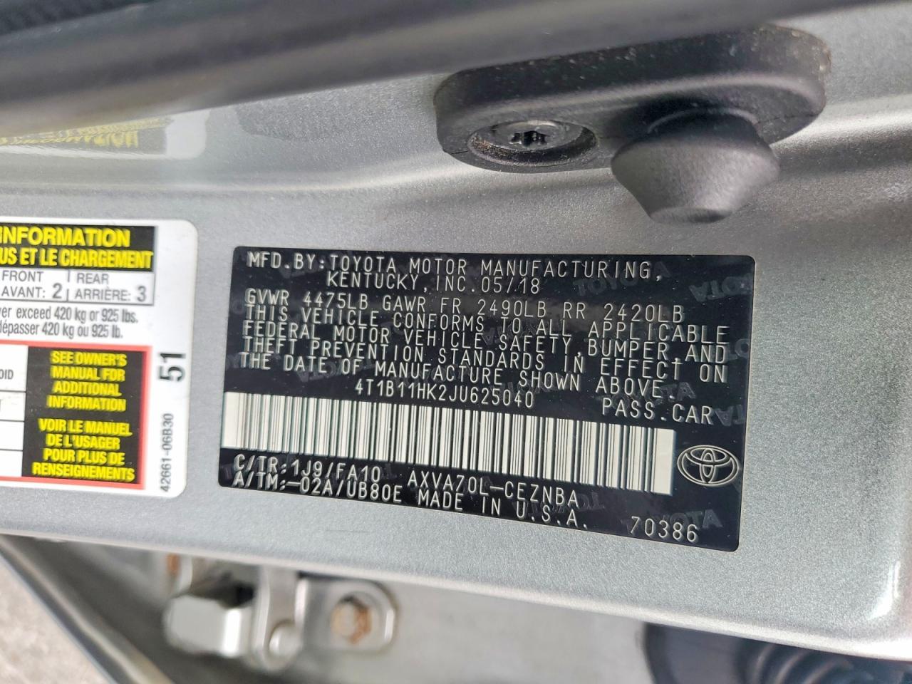 2018 TOYOTA CAMRY