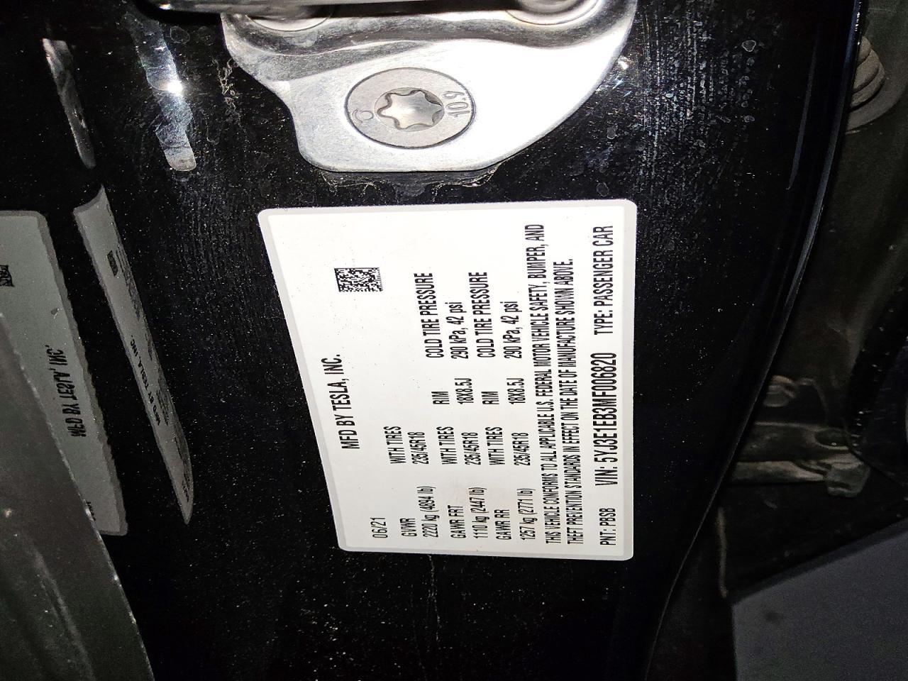 2021 TESLA MODEL 3