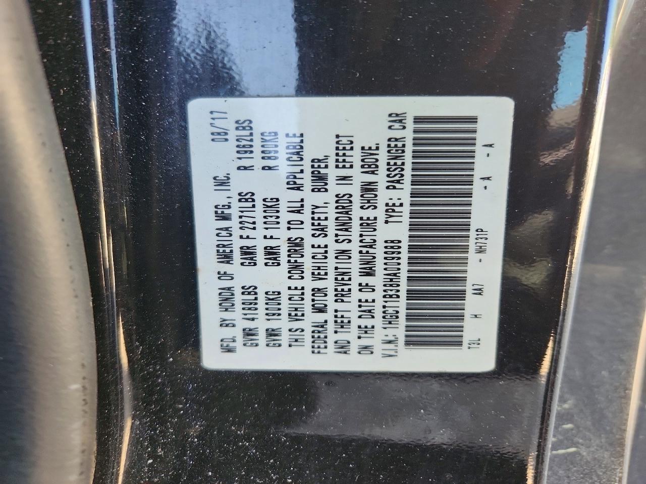 2017 HONDA ACCORD