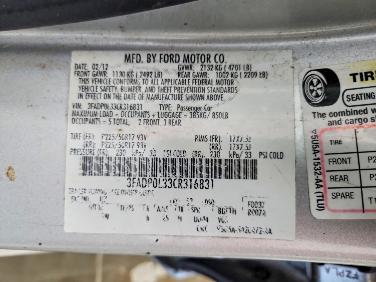 2012 FORD FUSION
