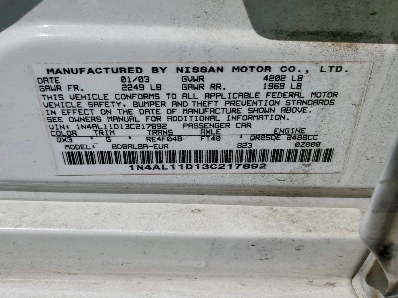 2003 NISSAN ALTIMA