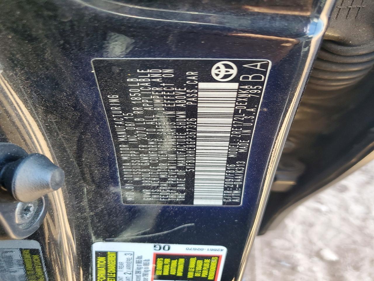 2016 TOYOTA COROLLA
