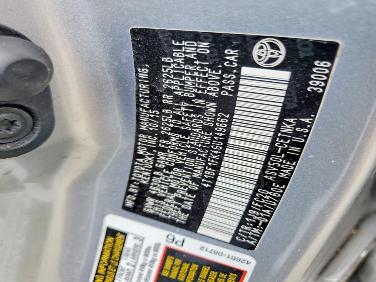 2016 TOYOTA CAMRY