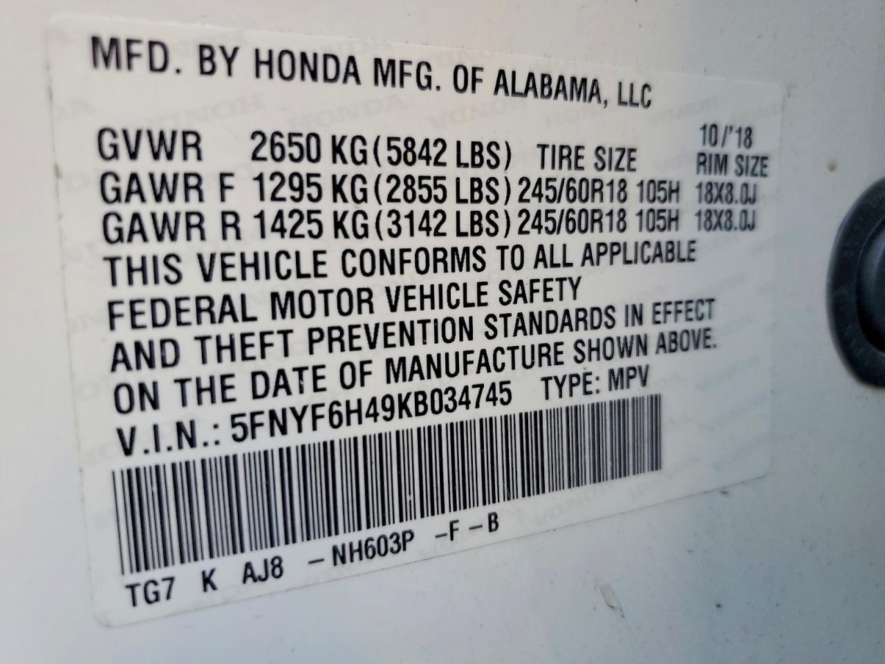 2019 HONDA PILOT