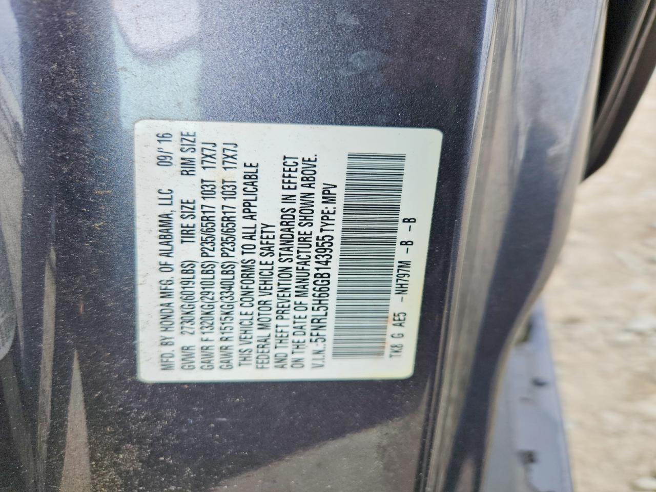 2016 HONDA ODYSSEY