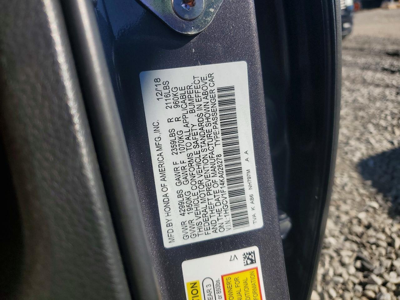 2019 HONDA ACCORD