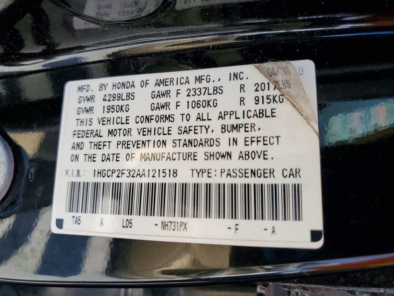 2010 HONDA ACCORD