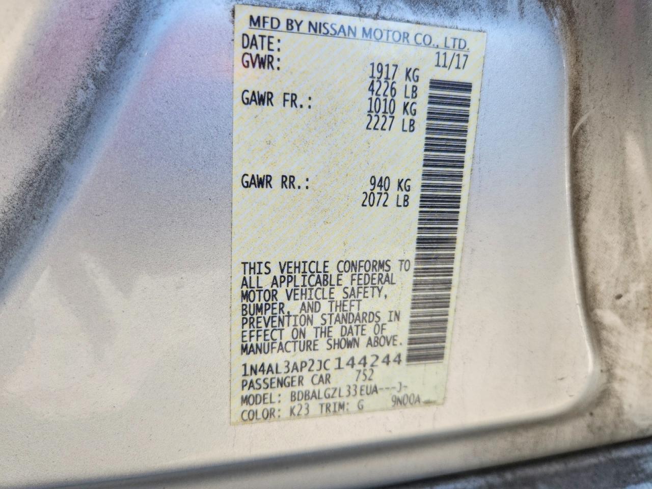 2018 NISSAN ALTIMA