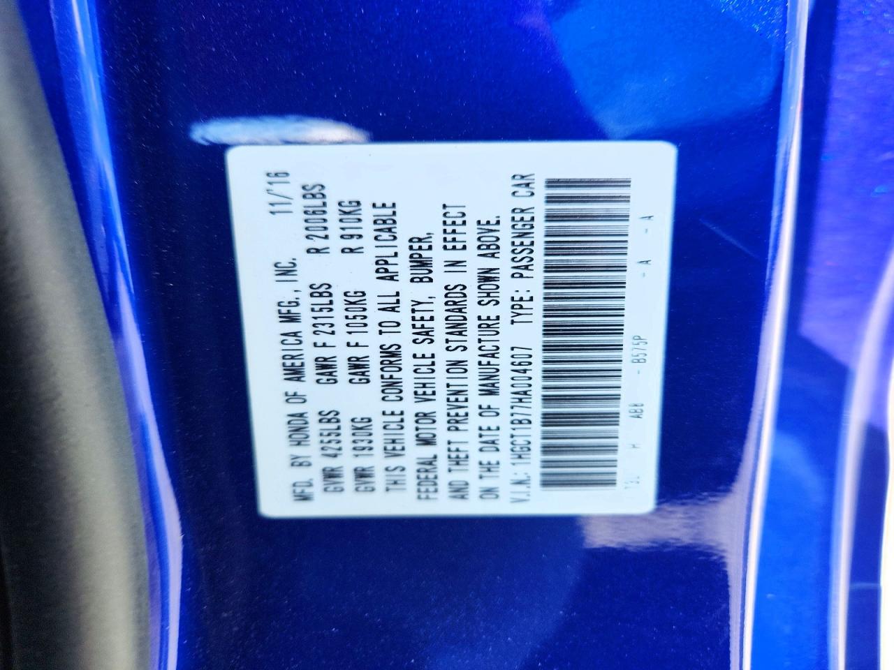 2017 HONDA ACCORD