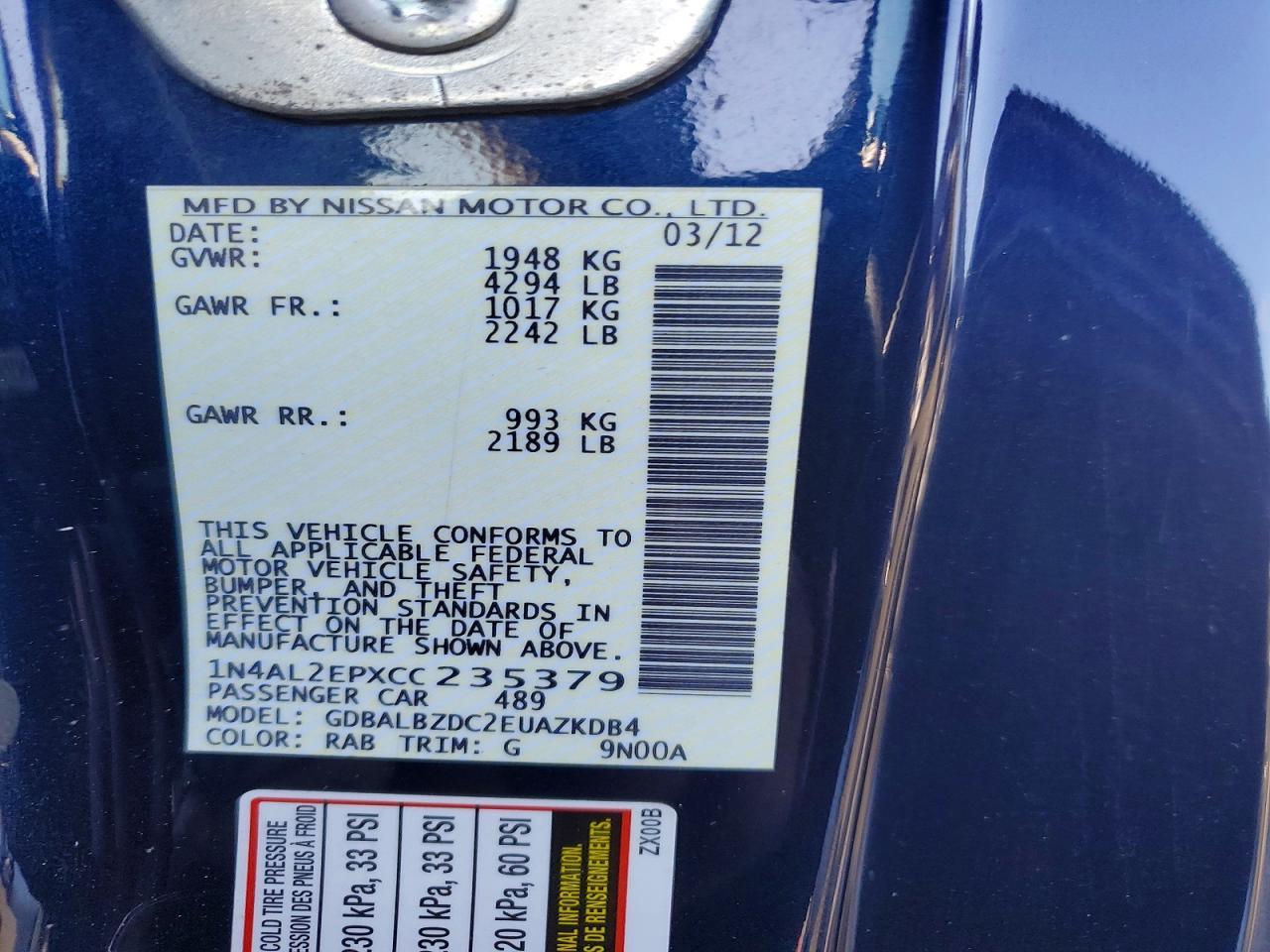 2012 NISSAN ALTIMA