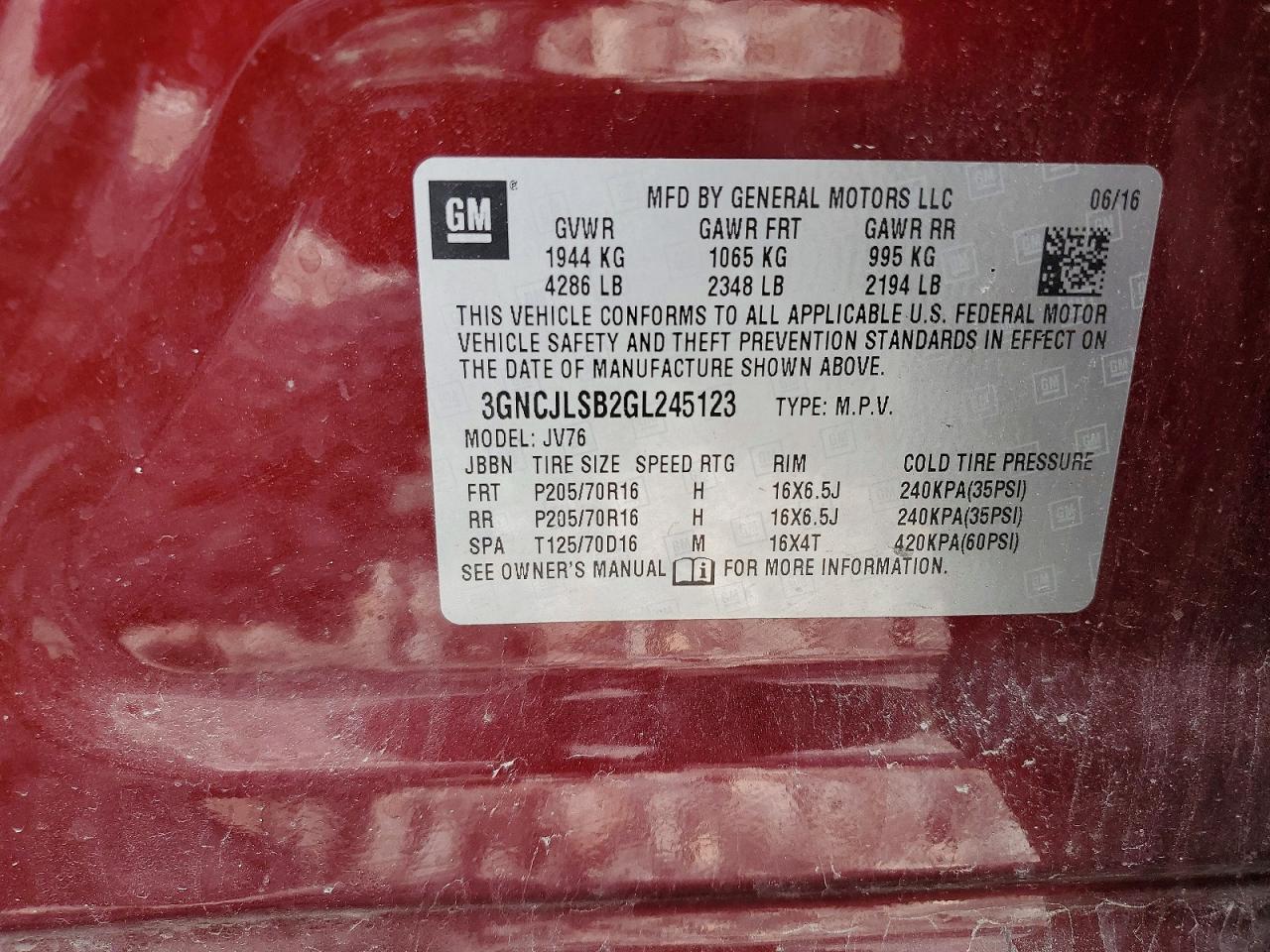 2016 CHEVROLET TRAX