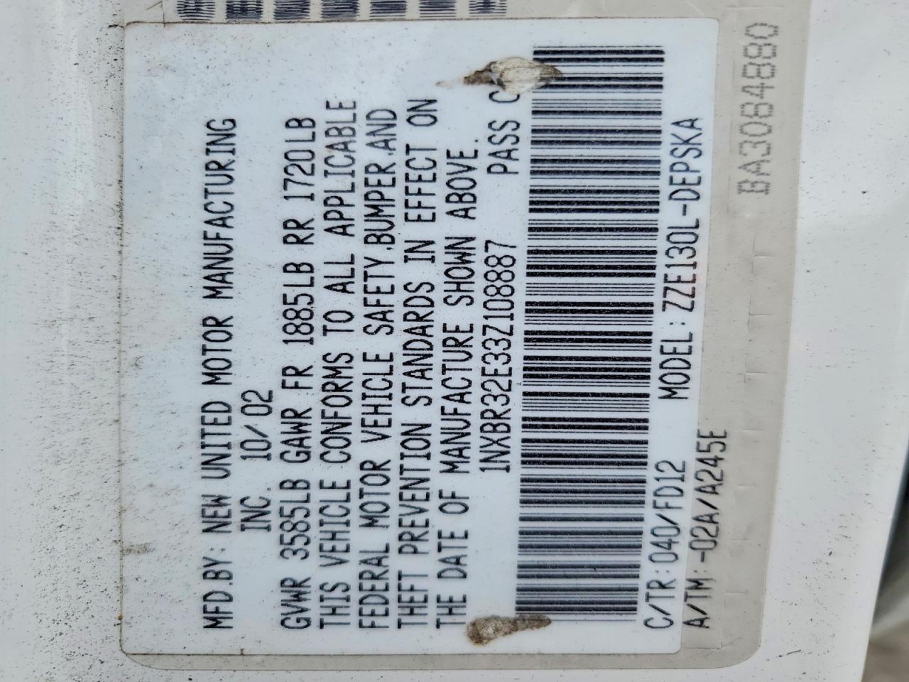 2003 TOYOTA COROLLA