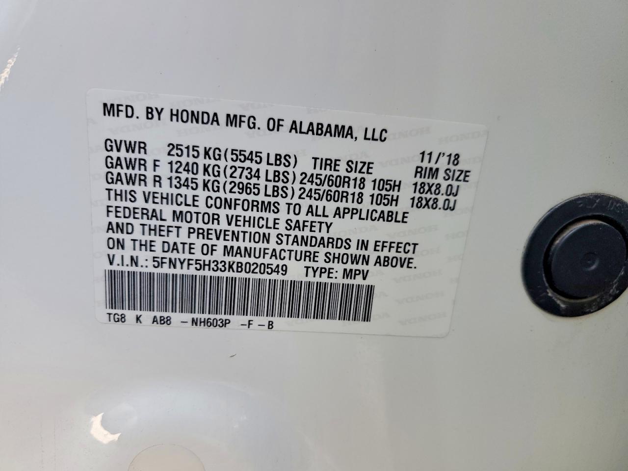 2019 HONDA PILOT