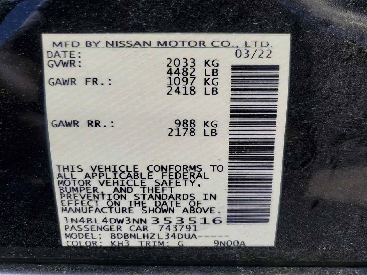 2022 NISSAN ALTIMA