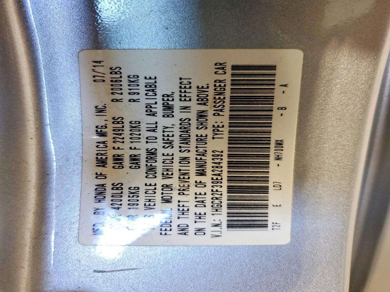 2014 HONDA ACCORD