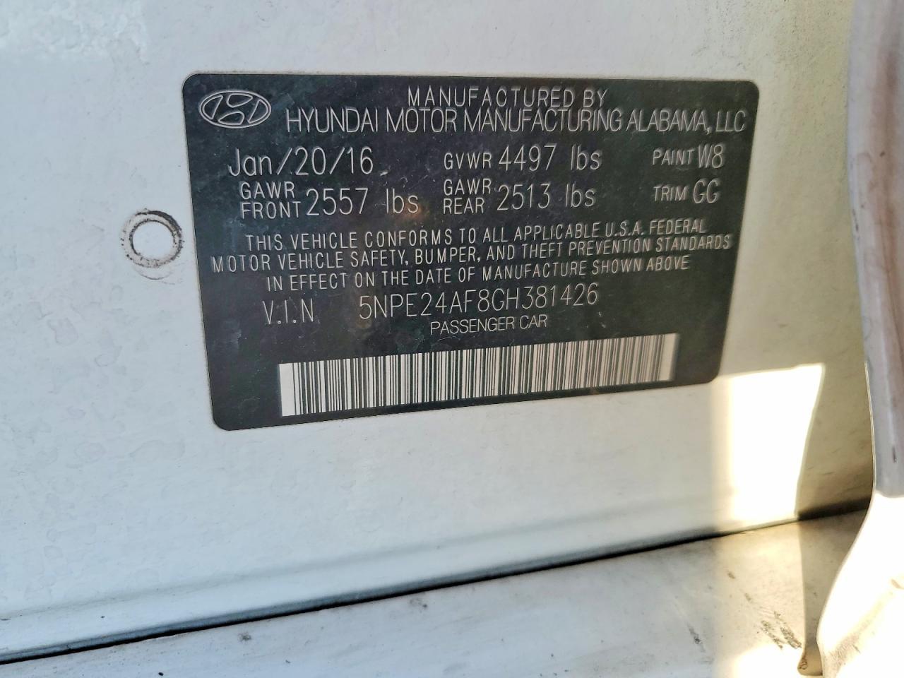 2016 HYUNDAI SONATA