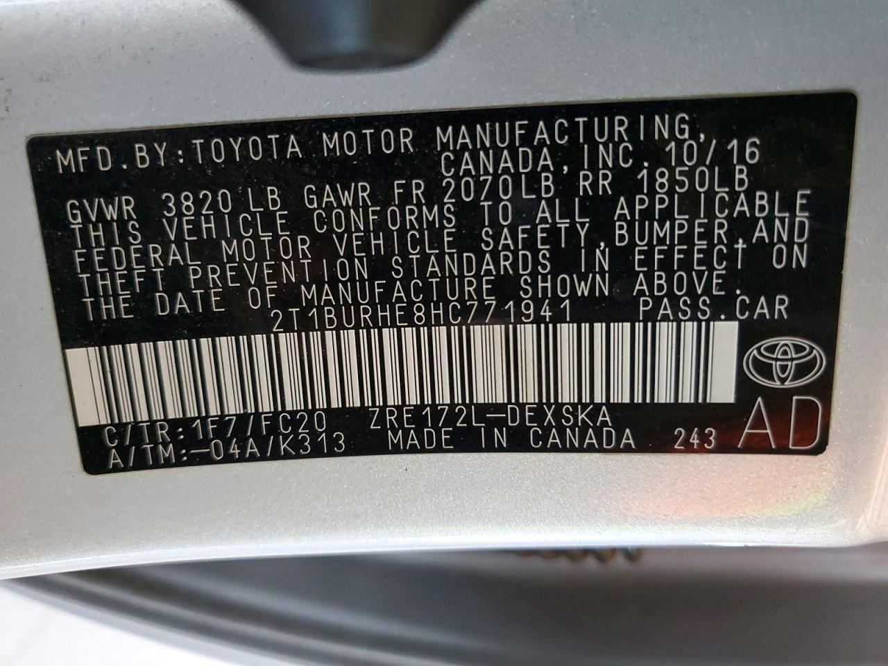 2017 TOYOTA COROLLA
