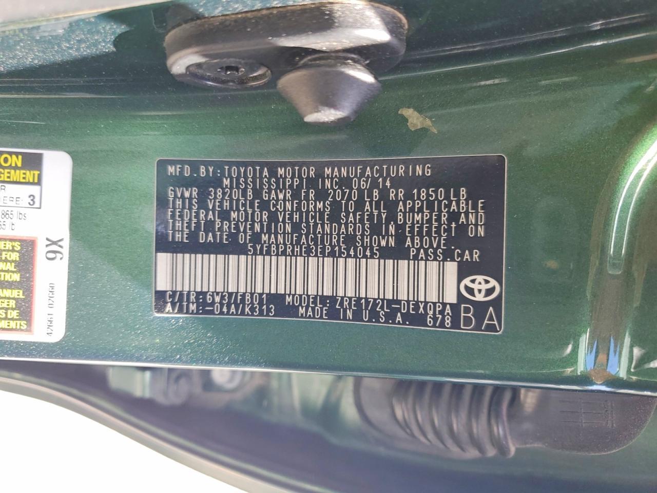 2014 TOYOTA COROLLA