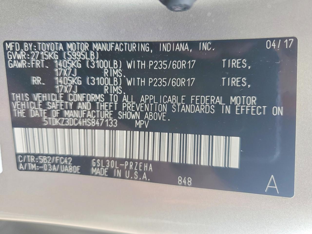 2017 TOYOTA SIENNA