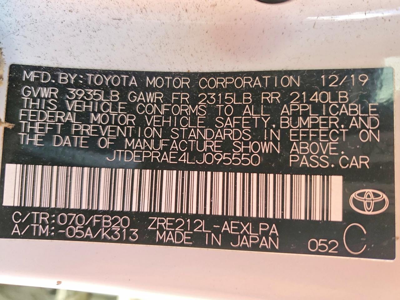 2020 TOYOTA COROLLA