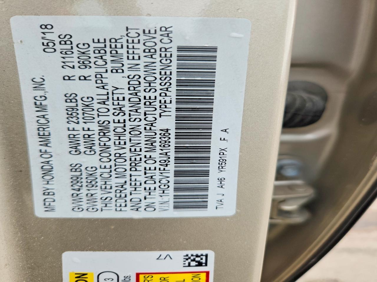 2018 HONDA ACCORD