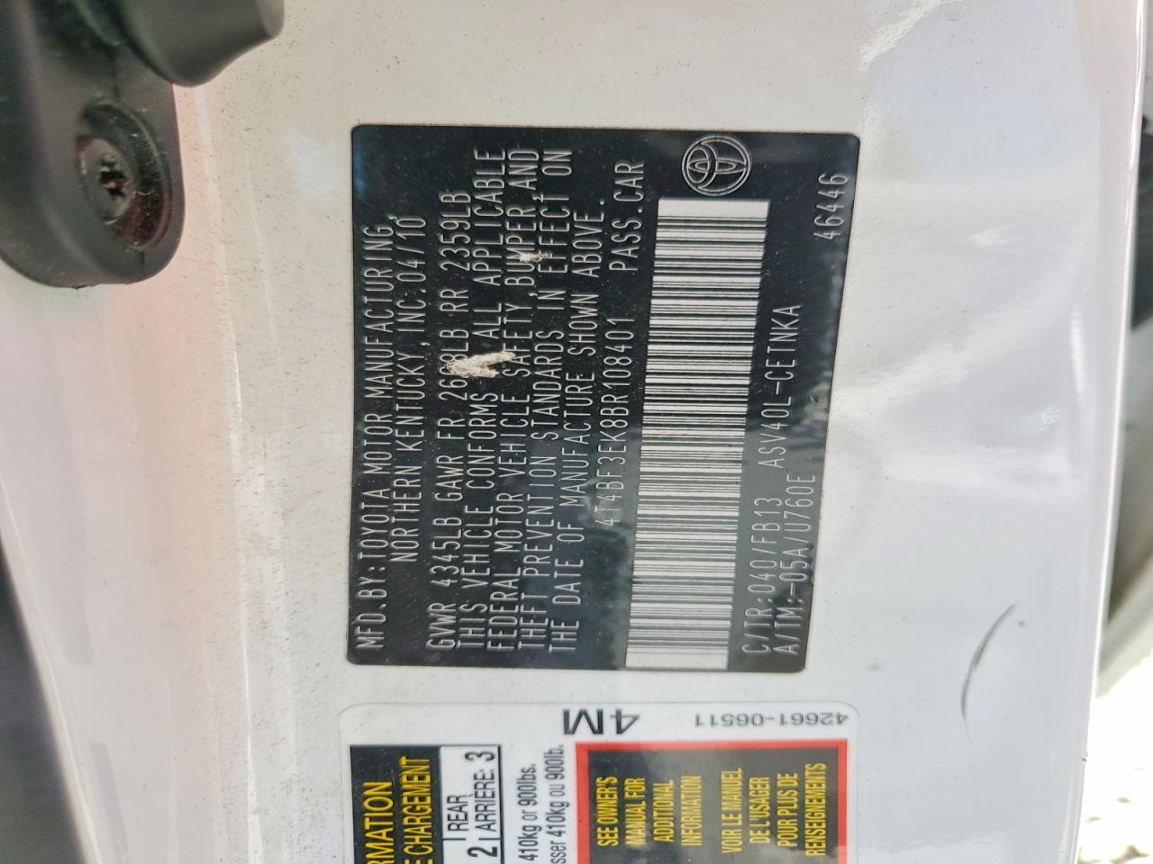 2011 TOYOTA CAMRY