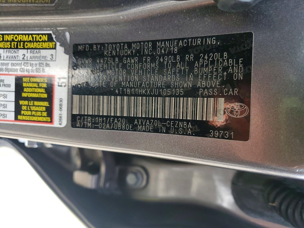 2018 TOYOTA CAMRY