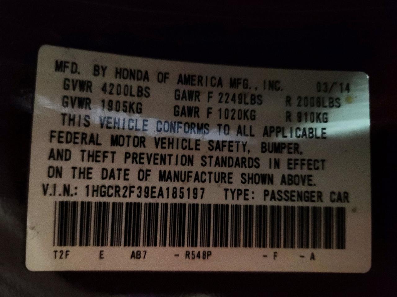 2014 HONDA ACCORD