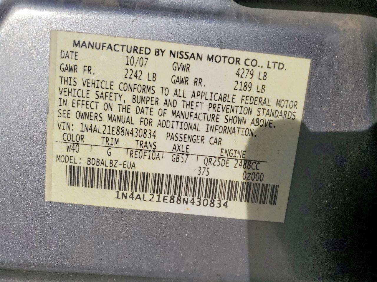 2008 NISSAN ALTIMA