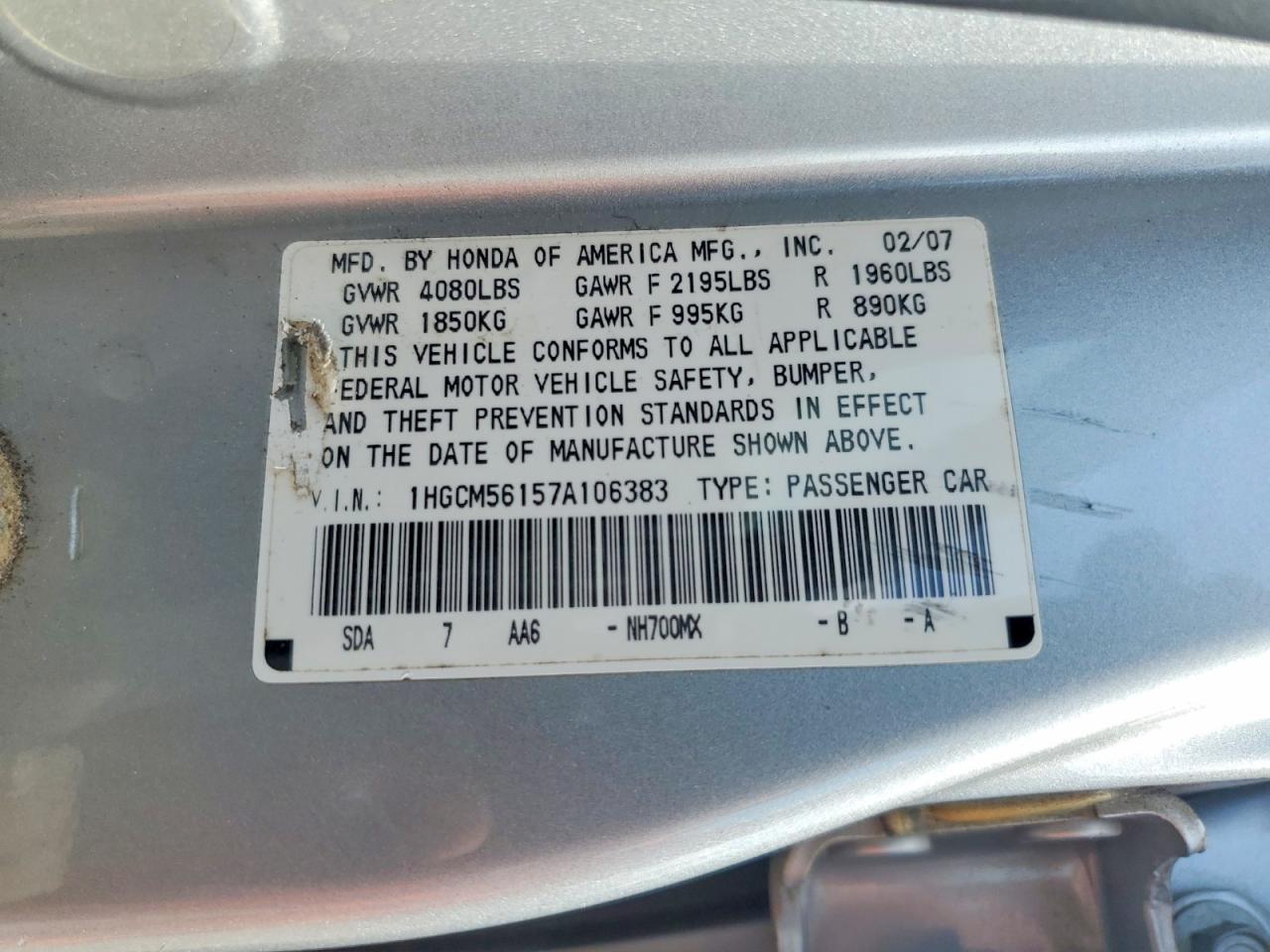 2007 HONDA ACCORD